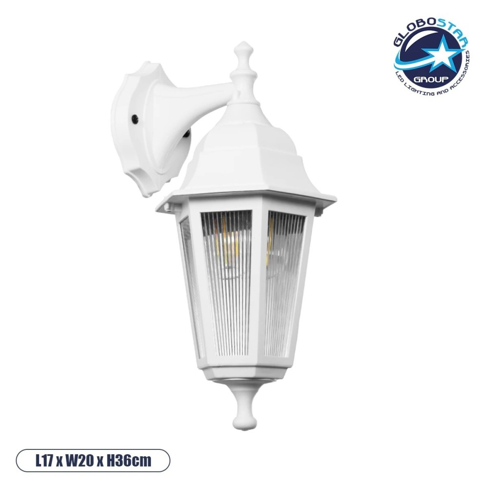 GLOBOSTAR® VITRO 203-0201 Vintage Φωτιστικό Τοίχου - Απλίκα με Ντουί 1 x E27 AC 220-240V IP44 - Λευκό - Μ17 x Π20 x Υ36cm